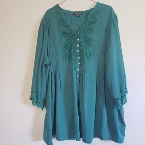 Roaman's Women's Blouse size 24w Teal Button Down Long Sleeve